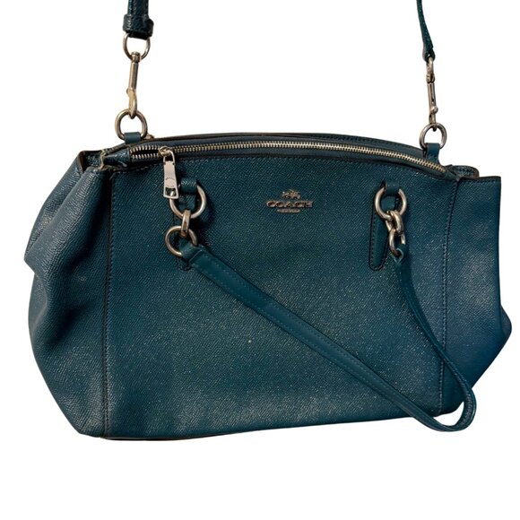 Coach Christie Carryall Satchel Teal Leather Crossbody Bag - Picture 2 of 9